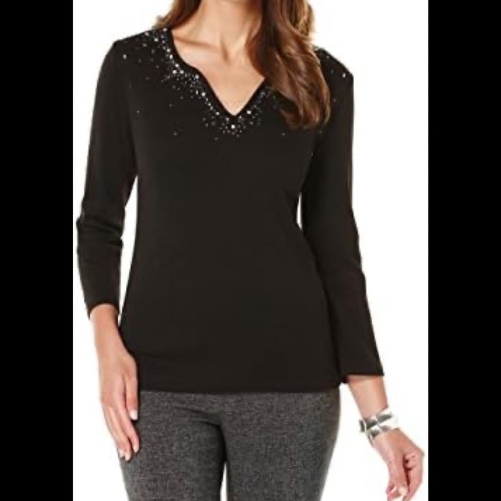 LOFT Black Blouse with Sparkling Details